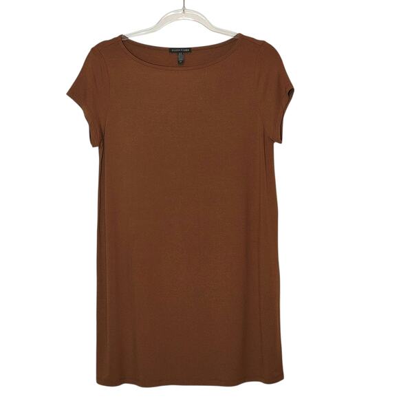 Eileen Fisher T Shirt Dress Short Sleeve Mini Brown Relaxed Fit Minimalist Small - Picture 10 of 10